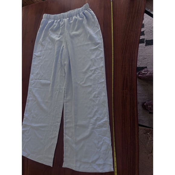 Women's 2 Piece Light Blue Pant Set Formal Asymmetrical Top Wide Leg Pants Large - Picture 12 of 12